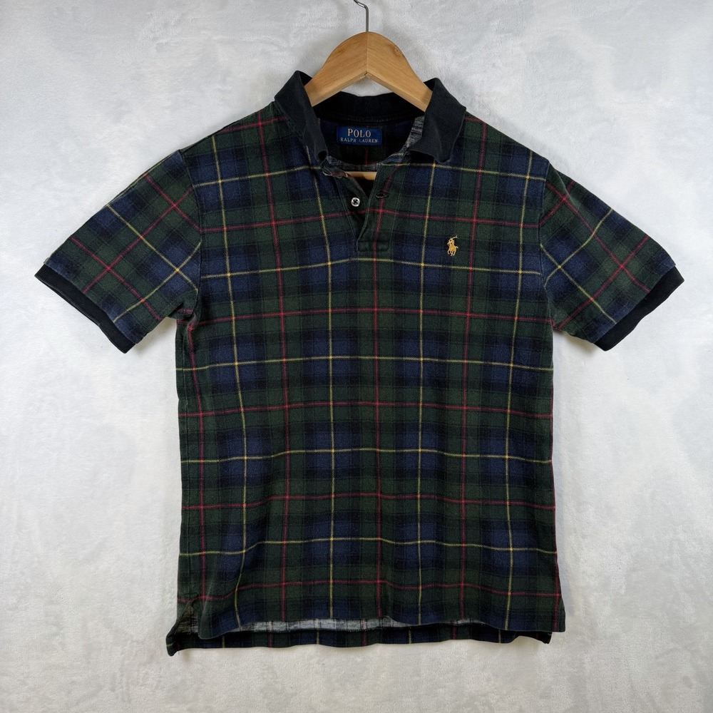 Polo Ralph Lauren Shirt Mens Small Tartan mesh plaid Custom Fit Pony Green